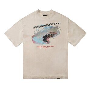 Represent Washed Distressed Shark Round Neck Short Sleeved T Shirt